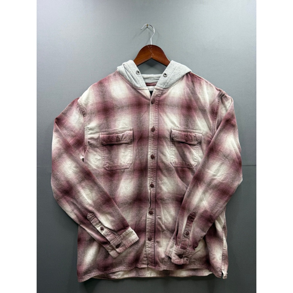 Aeropostale Hooded Flannel Shirt Mens Maroon Plaid Long Sleeve Large
